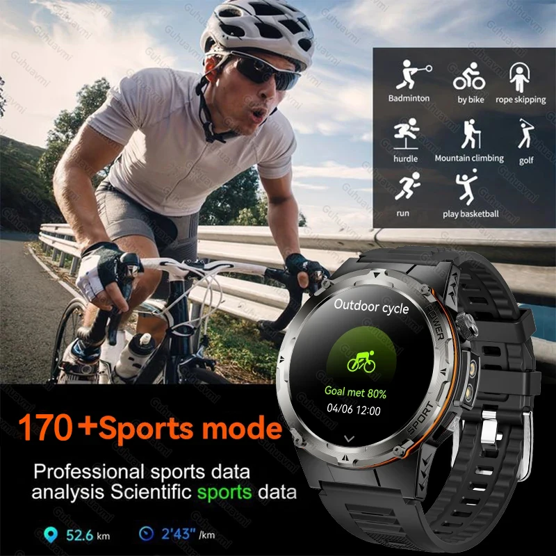 นาฬิกาสมาร์ทวอทช์ทหารกลางแจ้งรุ่นใหม่ปี 2025 สำหรับผู้ชาย ระบบติดตาม GPS กันน้ำระดับ IP68 แบตเตอรี่ 500mAH ตรวจสอบสุขภาพ โทรผ่านบลูทูธ สายรัดข้อมือเลเซอร์สำหรับเล่นกีฬา