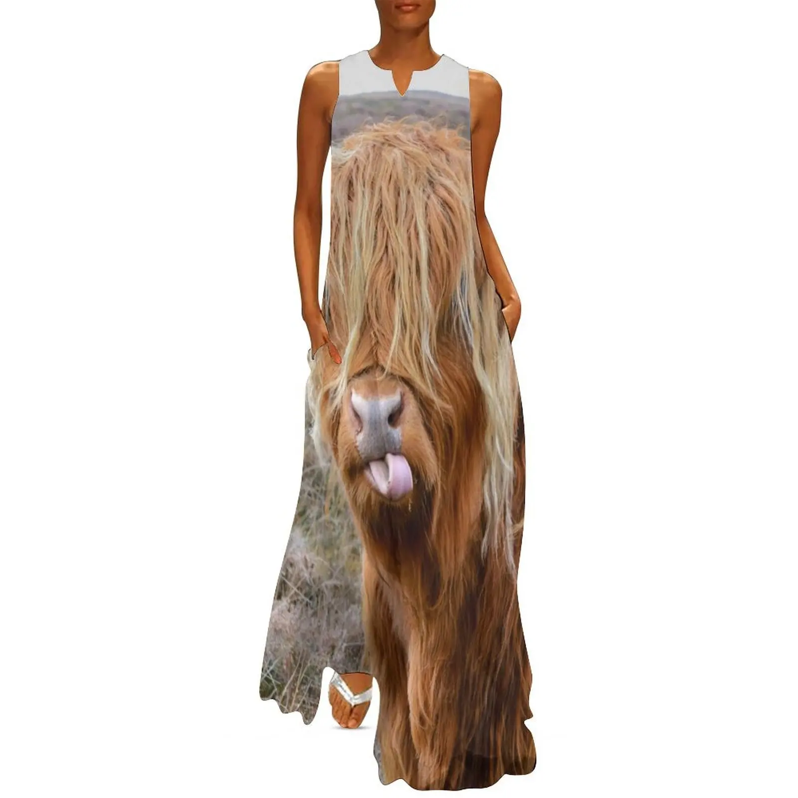 Funny Shaggy Highland Cow Long Dress Female dress elegant women's dresses sale sexy dress women clothing 2025 new arrivals