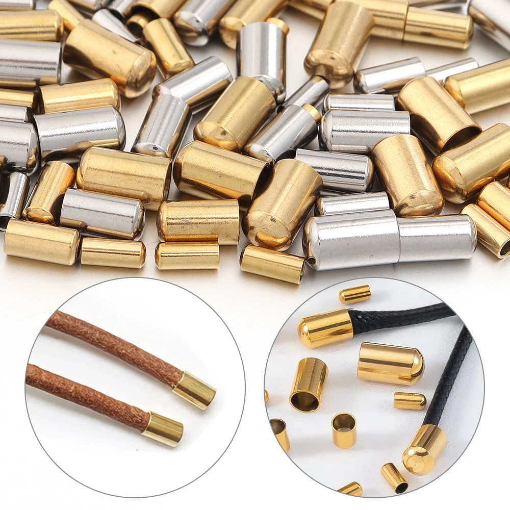 10-20pcs/lot Stainless Steel End Caps Crimp Clasps Cord Tip DIY Leather Cord Necklace Bracelet For Jewelry Making Accessories