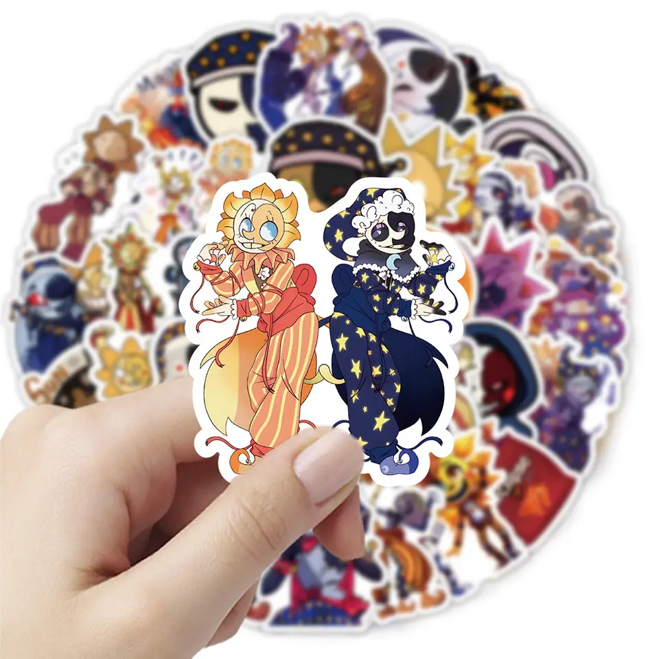 50Pcs Cute Sundrop And Moondrop Stickers Cartoon Fnaf DIY Stickers Scrapbooking Phone Luggage Skateboard  Waterproof Decals - 2