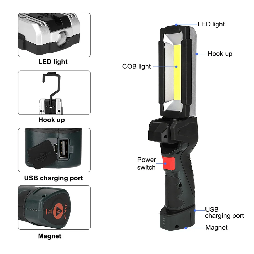 Portable COB LED Work Light Car Garage Mechanic Lamp USB Rechargeable Lnspection Lamp Torch Car Emergency Flashing Light