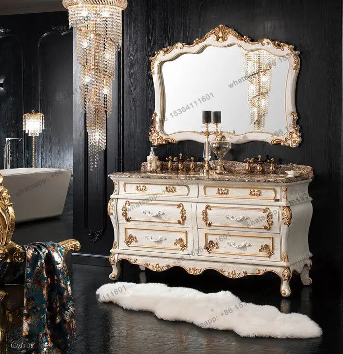 

European antique bathroom cabinet solid wood wash basin combination floor wash table