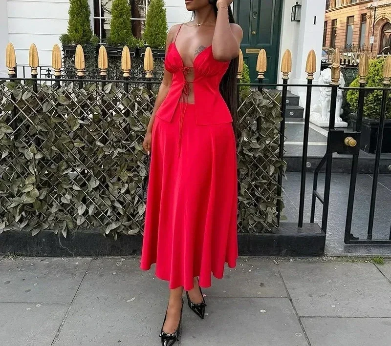 

Fashionable Sexy Strap Halter Top High Waist Mini Skirt Set Summer New Arrival Women's Clothing Cross-Border Polyester Fiber Ank