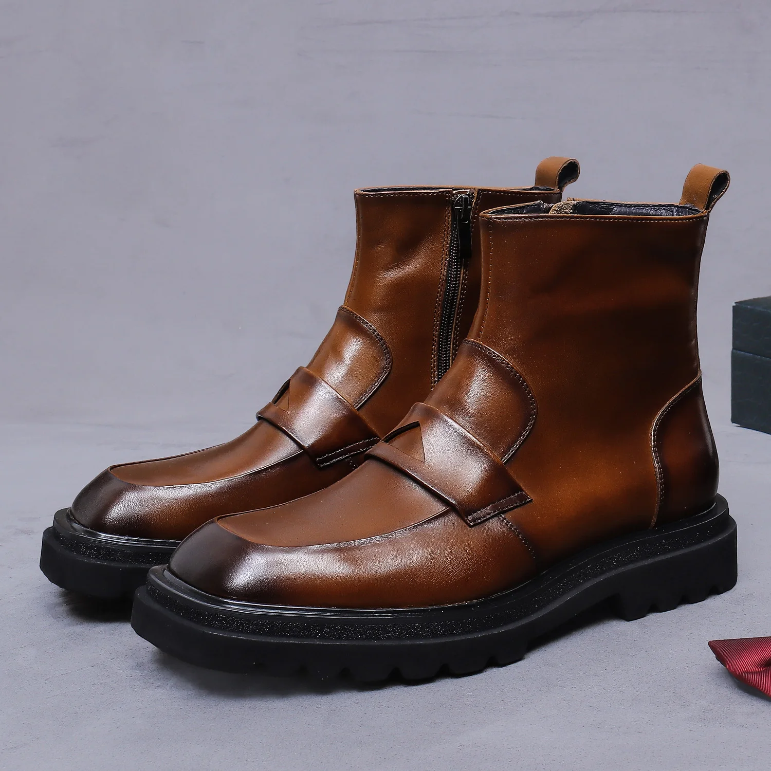 

Danielwolf 96193, мужские зимние ботинки из натуральной яловой кожи в стиле пэчворк, теплые кожаные деловые ботинки с боковой молнией и квадратным носком