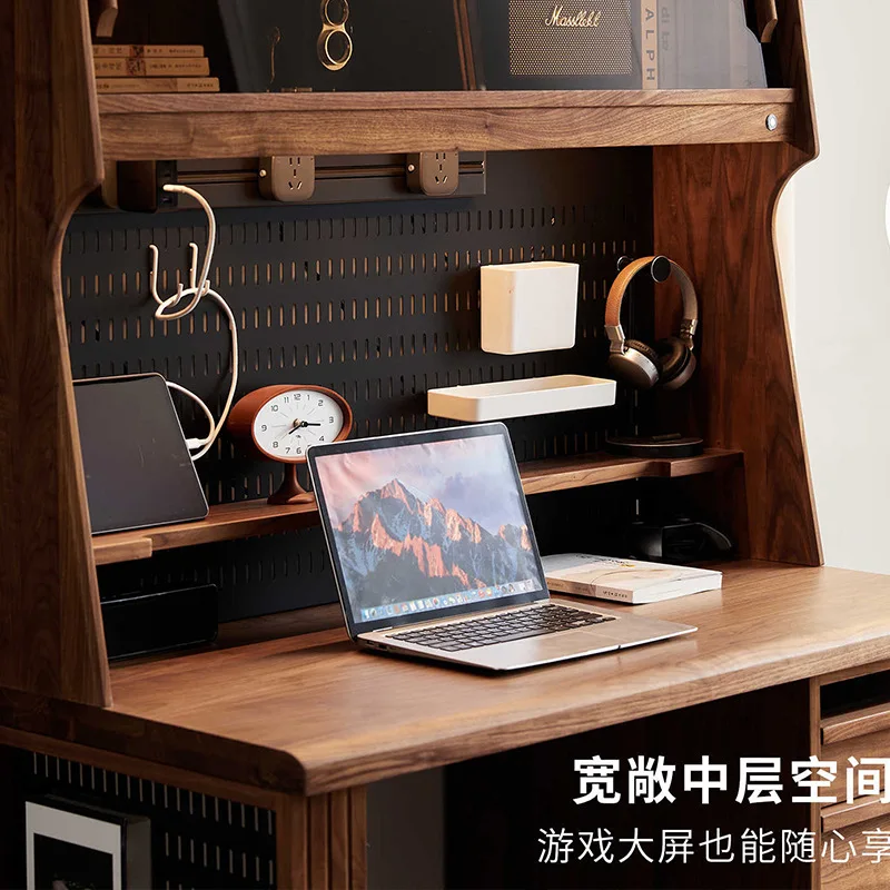 Black walnut desk bookshelf cabinet integrated computer desk, home office desk, solid wood study desk, used furniture