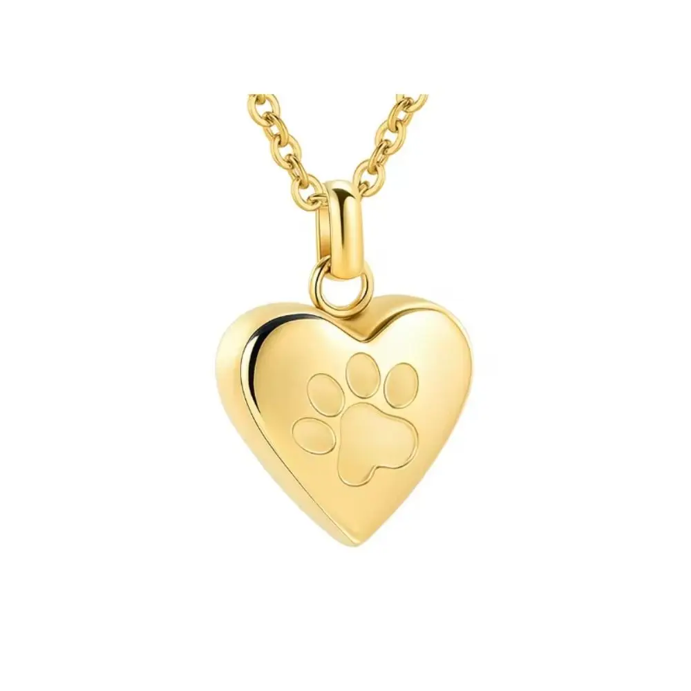 Paw Print Urn Necklace Stainless Steel Gold Silver Cremation Jewelry Keepsake Opeanable Ashes Memorial Pendant Men Women