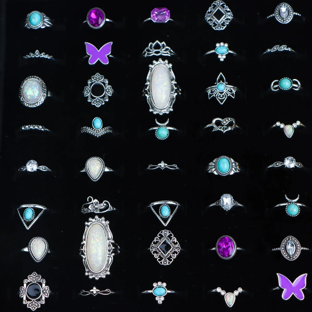 20/30 قطعة/الوحدة سحر الموضة بوهيميا الفاخرة الحجر الطبيعي أصابع خواتم للنساء مزيج نمط خمر مجوهرات اكسسوارات هدية حفلة