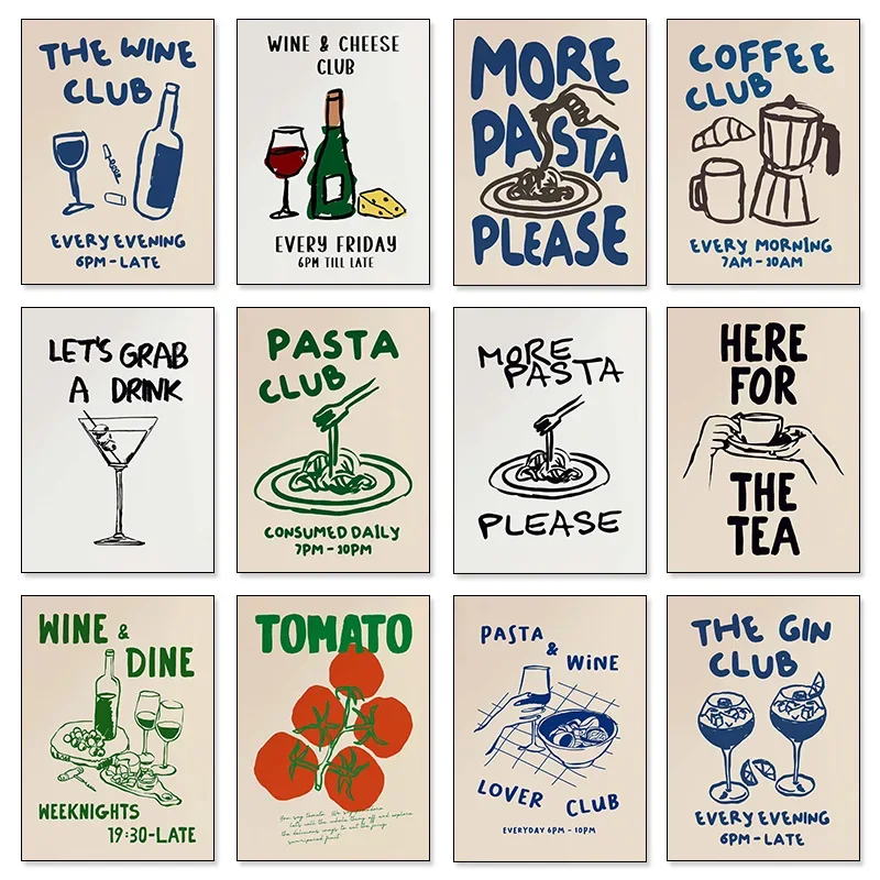 Modern Kitchen Art Wine Coffee Afternoon Tea Delicious Food Posters Canvas Paintings Wall Art HD Pictures Bar Club Home Decor