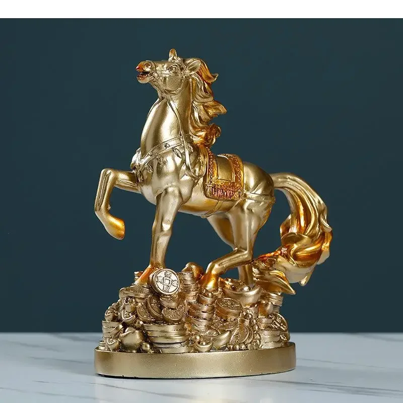 

#For Resin Animal Figurine Ornaments Golden Horse Feng Shui Lucky Decoration Study Desk Furnishings Vintage Home Decor Accessori