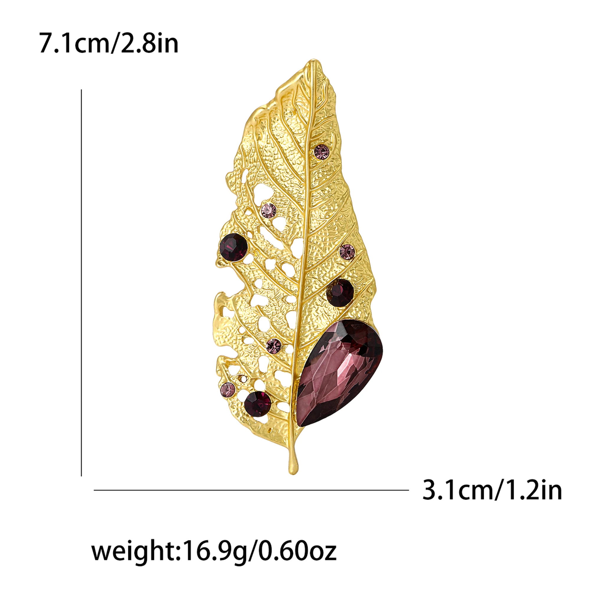 Enamel Leaf Pins for Women Unisex Rhinestone Plant Brooches Glass Leaves Lapel Pins Office Party Friend Gifts Accessories