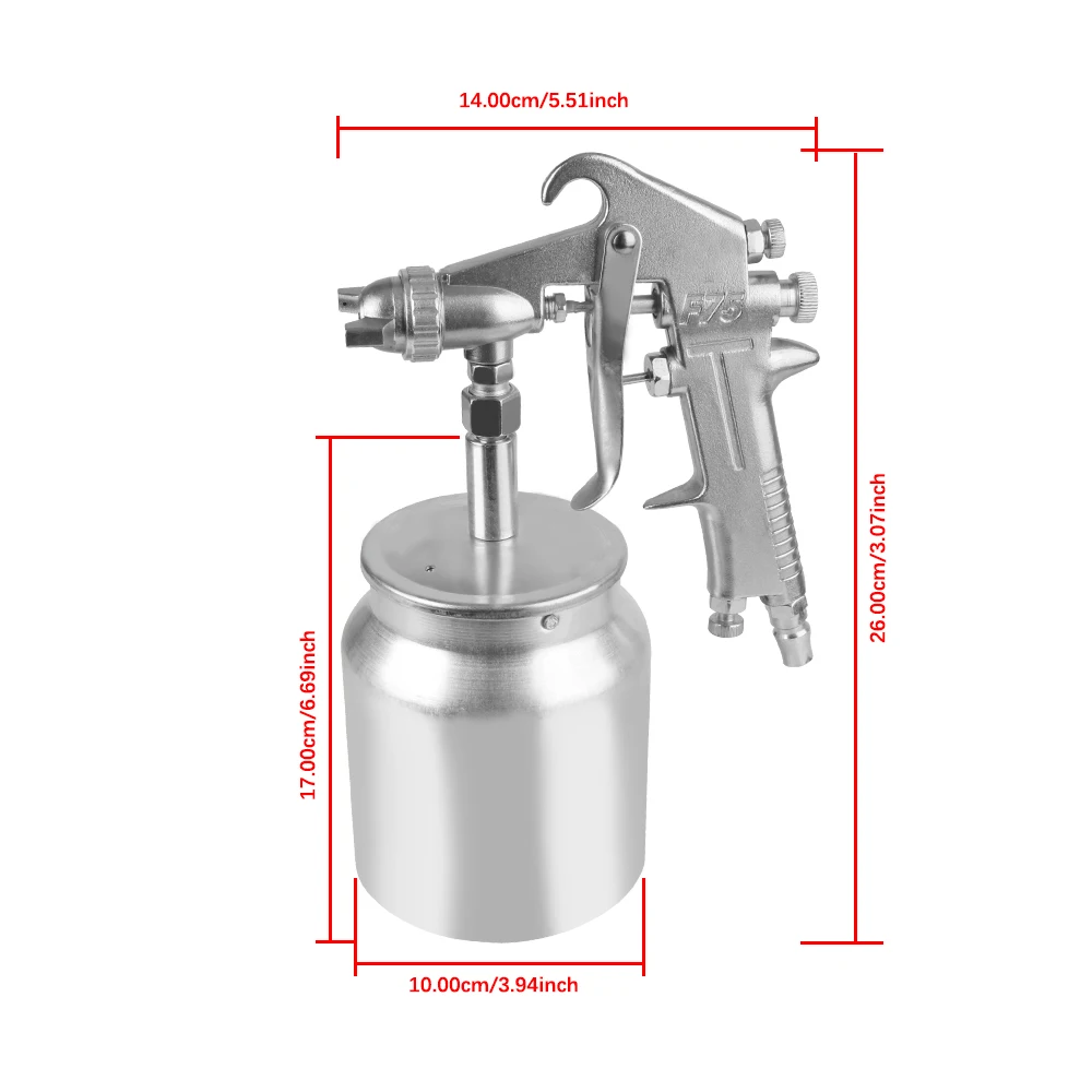 PISTOLA DE PULVERIZACIÓN plateada con mango, boquilla de 1,5mm con taza para pintura de piezas de muebles automotrices