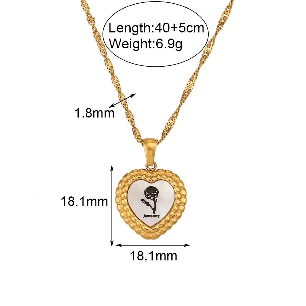 New Stainless Steel Shell Heart Month Flowers Pendant Necklace for Women Trendy Collar Golden Charm Jewelry Gift