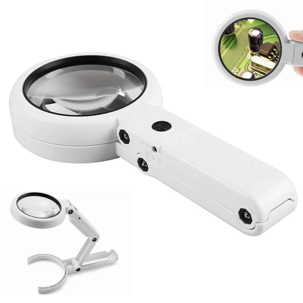 5X Magnifying Glass With LED Light, Foldable Handheld & Desktop Stand, USB Powered For Reading Repair Tool