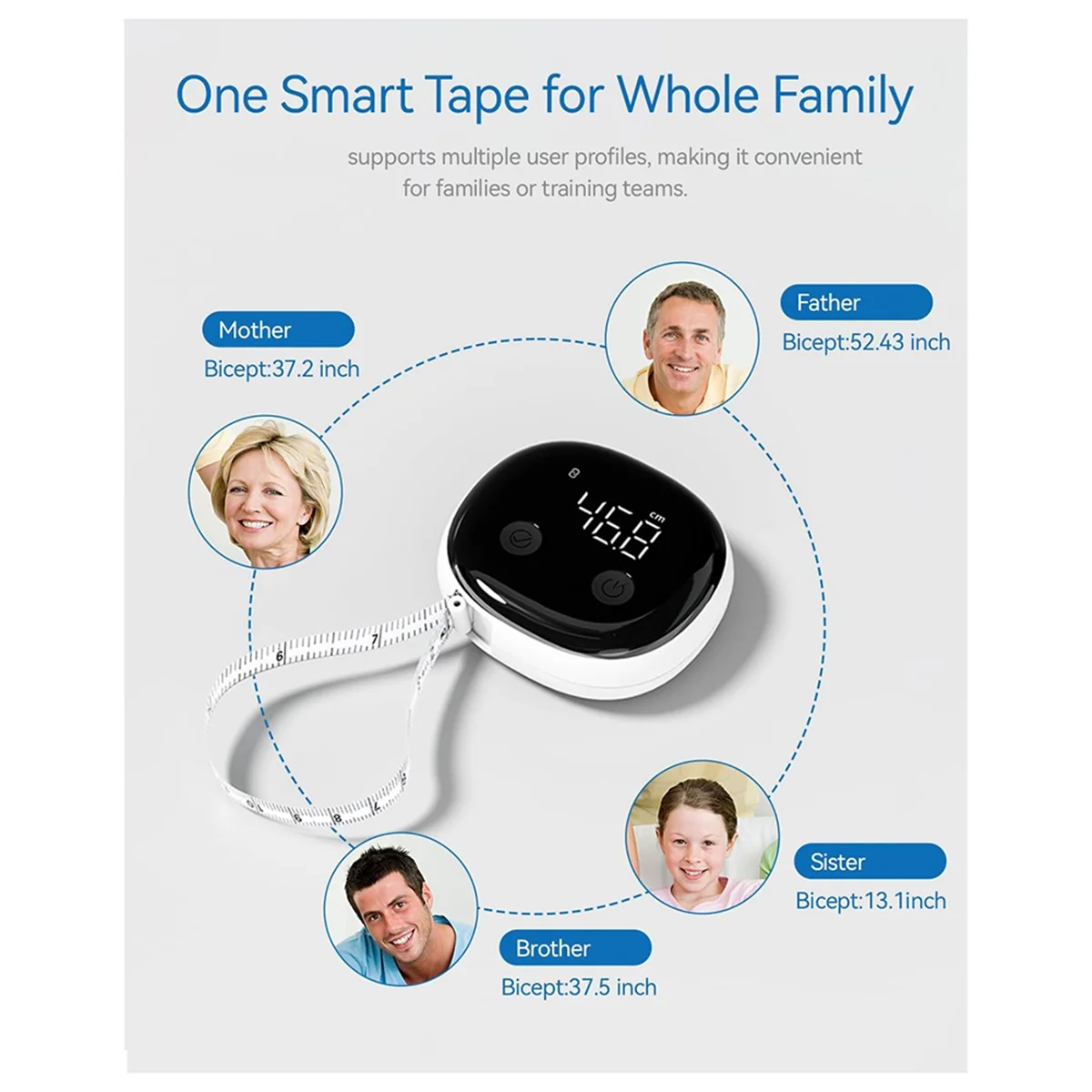 B-T Smart Body Measuring Tape with APP, Bluetooth Body Tape Measure for Fitness Weight Loss Measurement LED Display