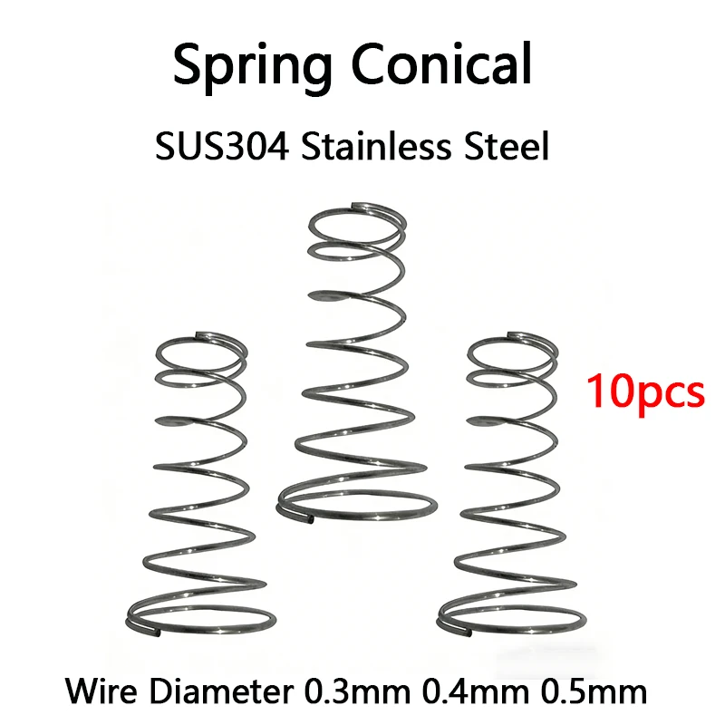 10Pcs SUS304 Stainless Steel Tower Spring Conical Compression Springs Wire Diameter 0.3mm 0.4mm 0.5mm Battery Springs