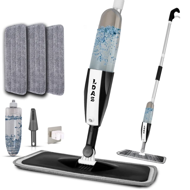 Mop w sprayu DARIS, butelka 360 ml, 3 nakładki z mikrofibry, skrobak, klips do mopa, do użytku na mokro i na sucho, mop do czyszczenia płaskich podłóg