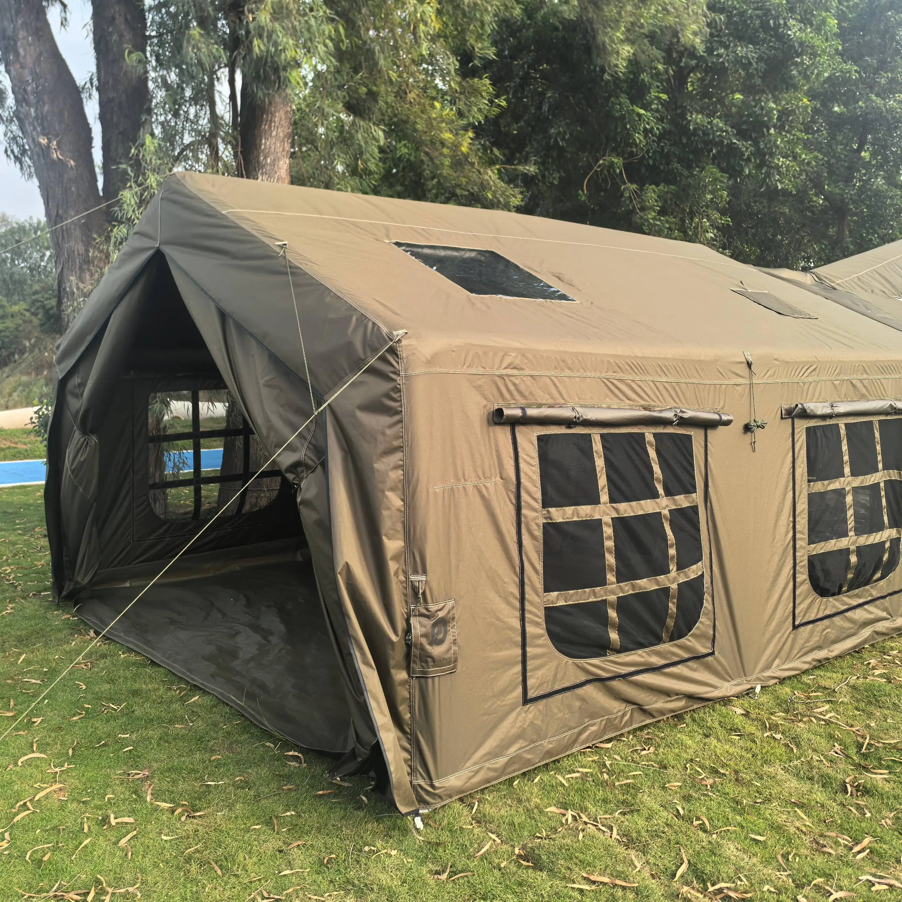 Premium 4-Season Dark Green Cotton Canvas Inflatable Air Tent Waterproof & Spacious for Family Outdoor Glamping Camping