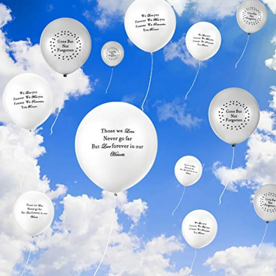 60 piezas Globos conmemorativos Globos de recuerdo funerario para liberar en el cielo Decoraciones del día conmemorativo Ideas de celebración de la vida f