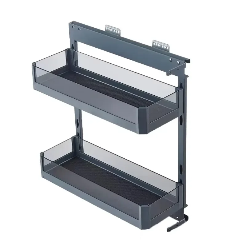 2-Layer gray pull-out side basket with soft closing function, cabinet accessories