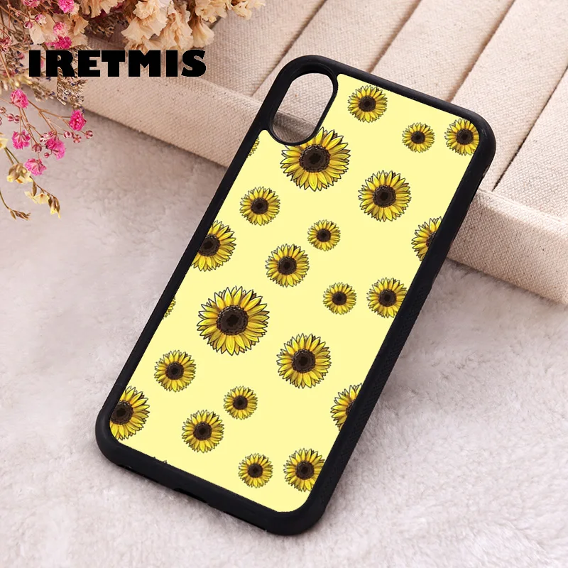 Iretmis Phone Cover Case For iPhone X XS Max XR 11 12 13 PRO MINI 14 15 16 Plus Rubber Silicone Sunflowers