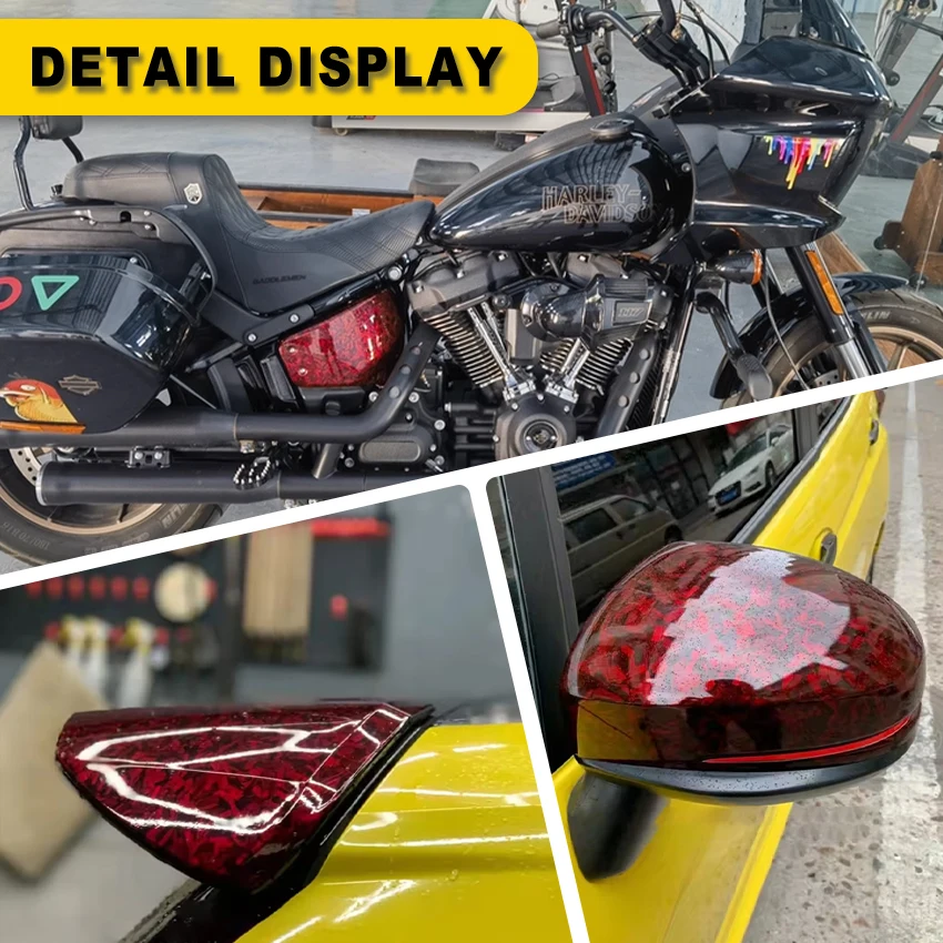 PET Glossy Red Forged Carbon Fiber Vinyl Wrap, Self Adhesive Car Sticker, Scratch Resistant Auto Mirror Decor Film