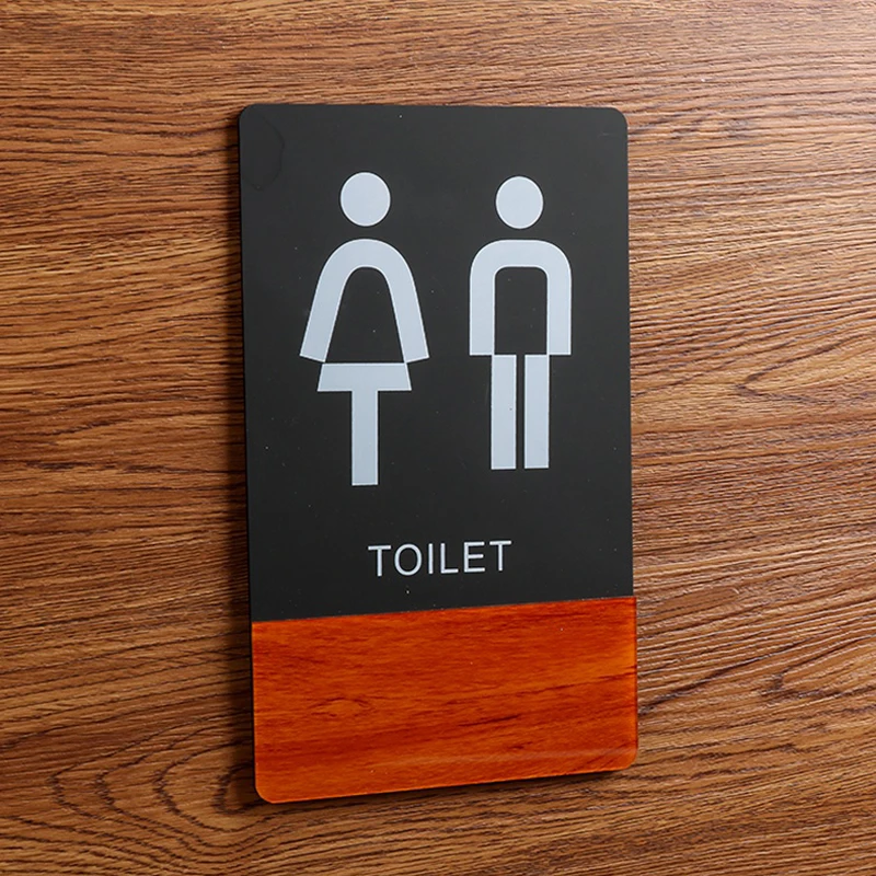 Acrylic Wood Grain Toilet Sign Prompt Men & Women Wc Restroom Signs Door Sticker Doorplate Creative Signage