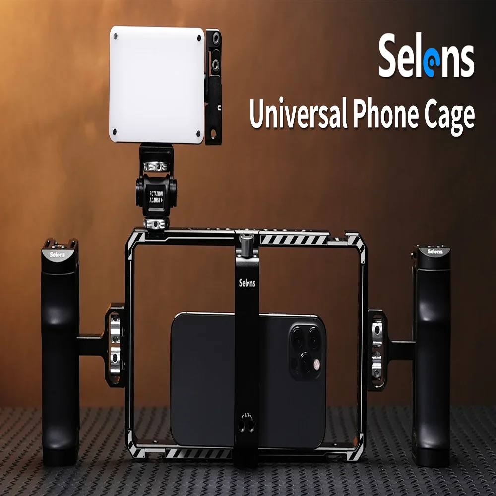 Selens Aluminum Mobile Phone Rabbit Cage Stable Shooting Handheld Cage With Cold Shoe For Iphone 15 Huawei Mate60 Video Vlog