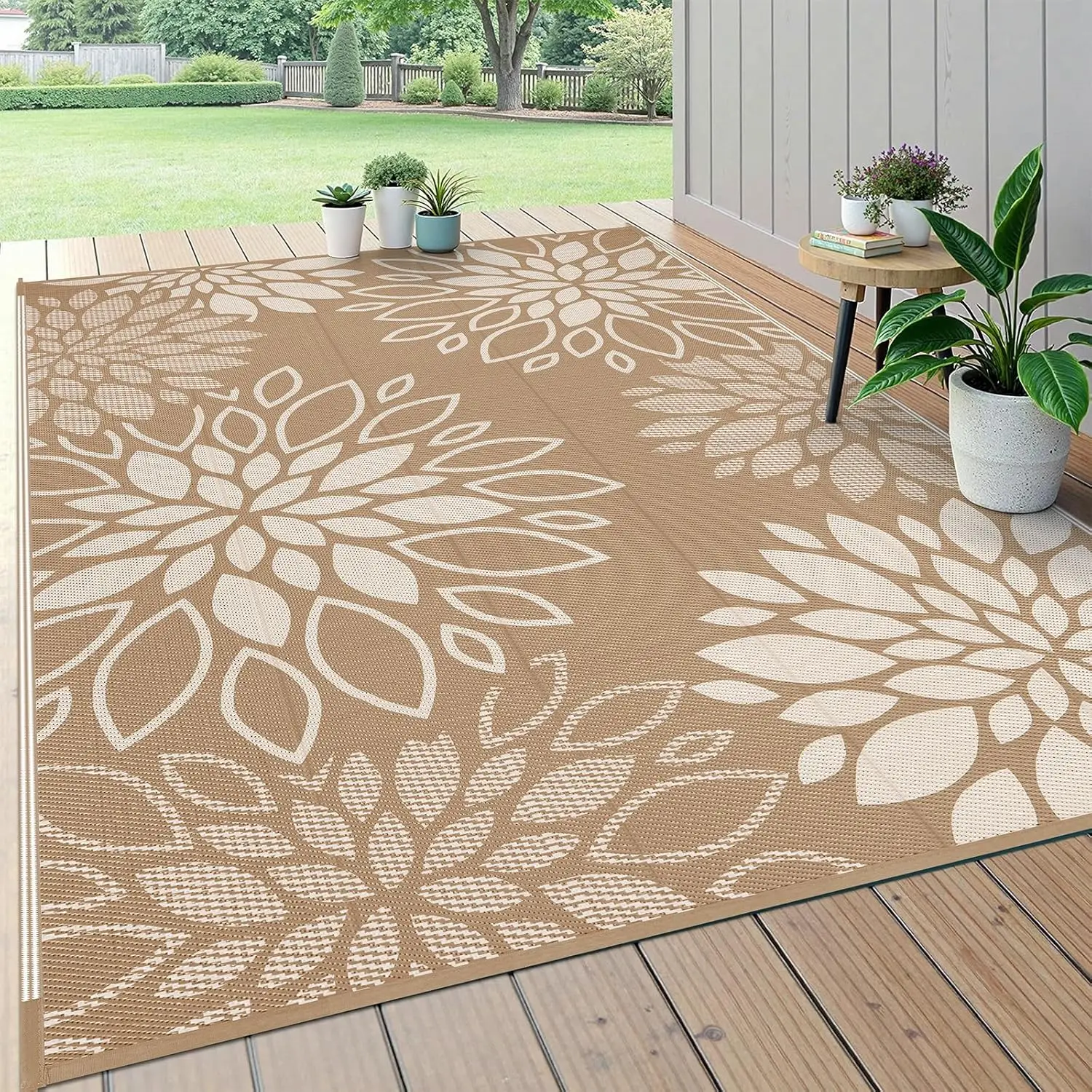 

Waterproof Outdoor Rug 6x9 for Patios, Floral Reversible Plastic Straw Rug Patio Mat, Indoor Outdoor Carpet RV Mat Camping Ru