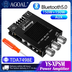 Placa amplificadora de potencia de Audio, módulo estéreo de 150W x 2 TDA7498E, ajuste de graves agudos, Bluetooth 5,0, aplicación de disipador de calor de doble canal