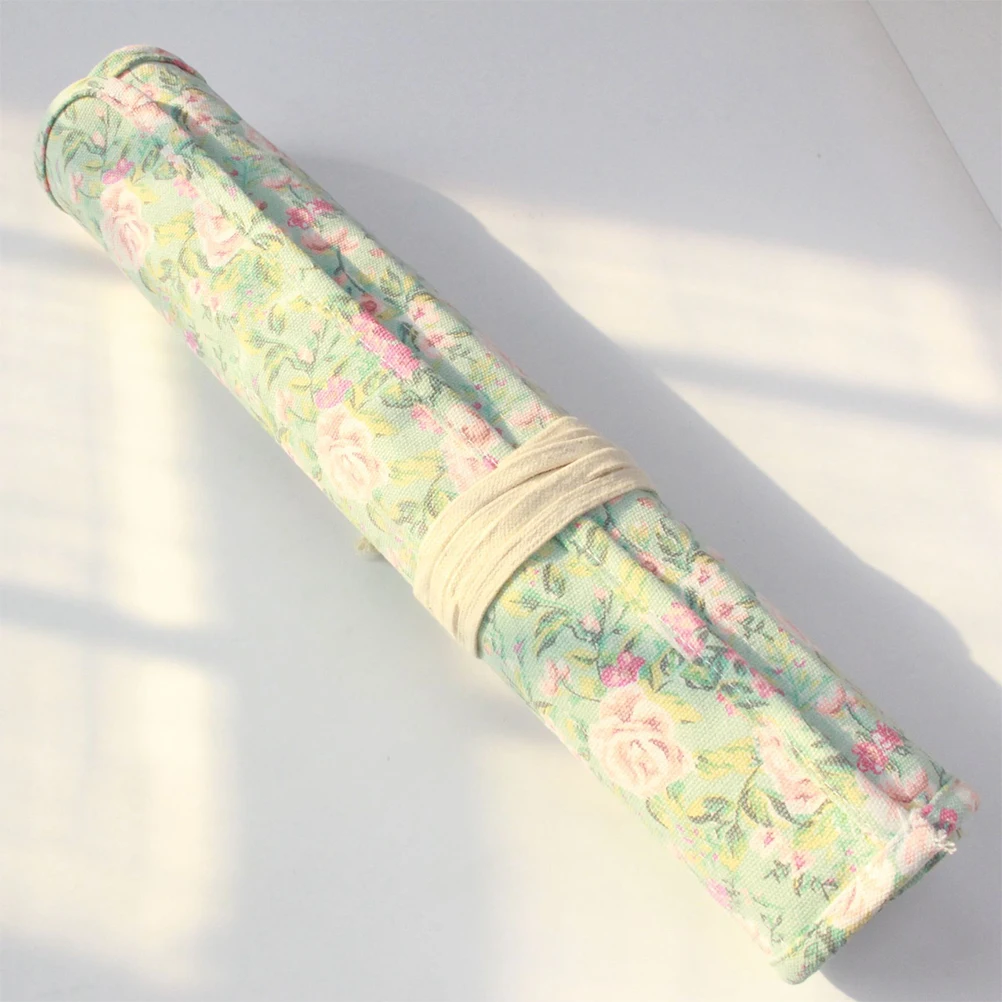 

20 Slots Paintbrush Case Roll Up Pencil Organizer Canvas Storage Wrap Washable Floral Design Pen Holder For s Students