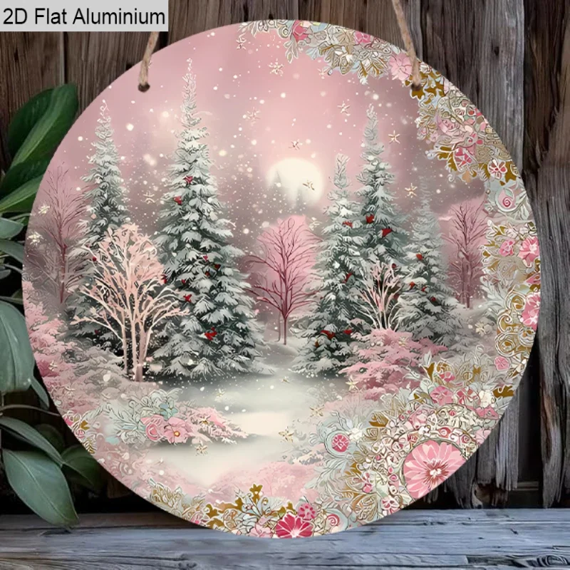2D Flat 1pc Aluminium Pink Christmas Hanging Decor, Round Aluminum Pendant, Home Decor, Ideal Christmas Gift for Friend and
