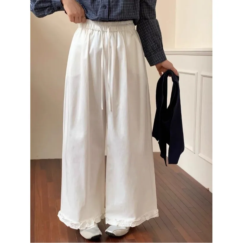 

Летние модные брюки 2026 года с высокой талией, кружевными вставками и широкими штанинами для женщин, повседневные брюки для фигуры типа «груша» с узлами