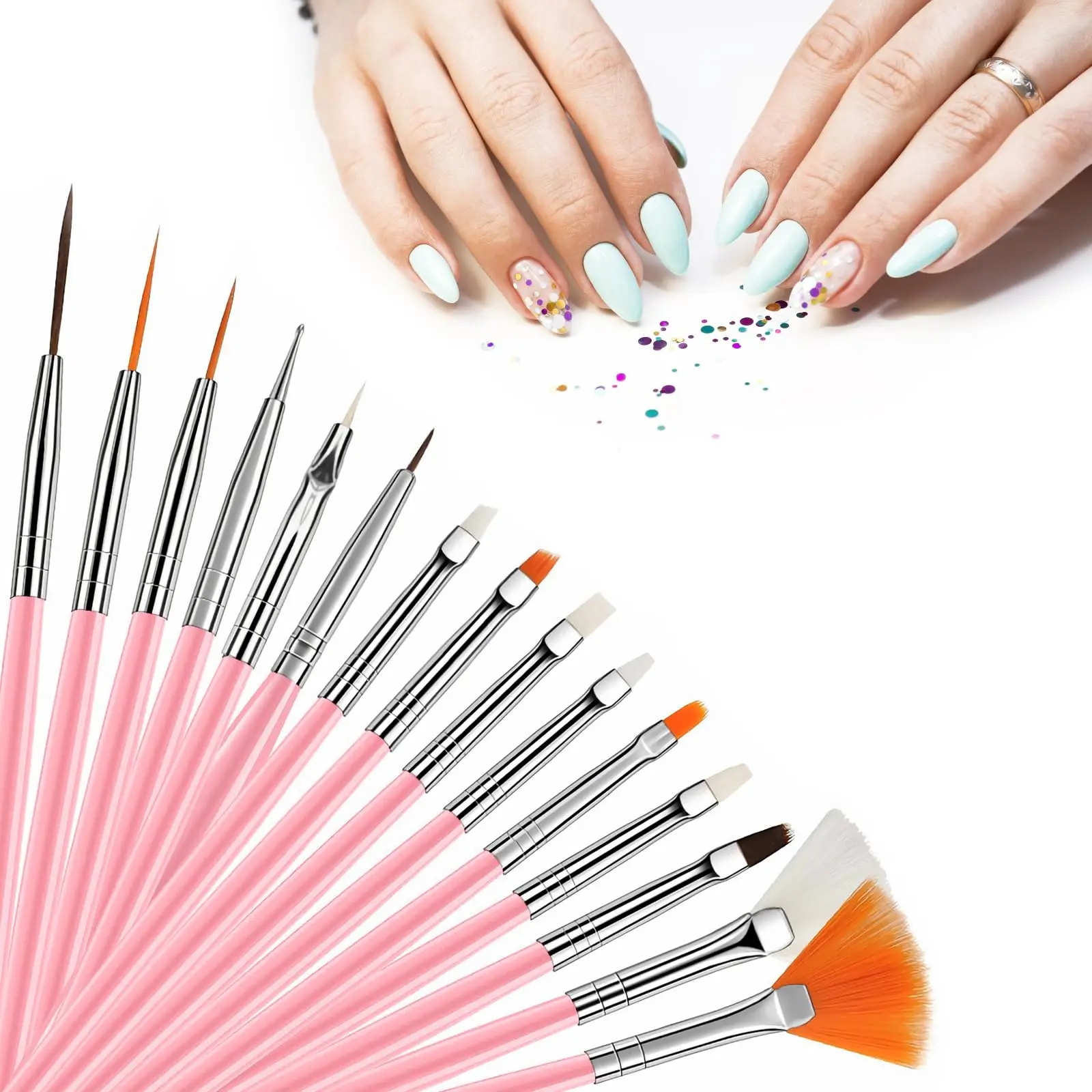 Conjunto de 15 Pincéis para Arte de Unhas, Pincéis Multifuncionais, Pincéis de Detalhe e Ferramentas de Limpeza, Adequados para Arte com Esmalte em Gel e DIY