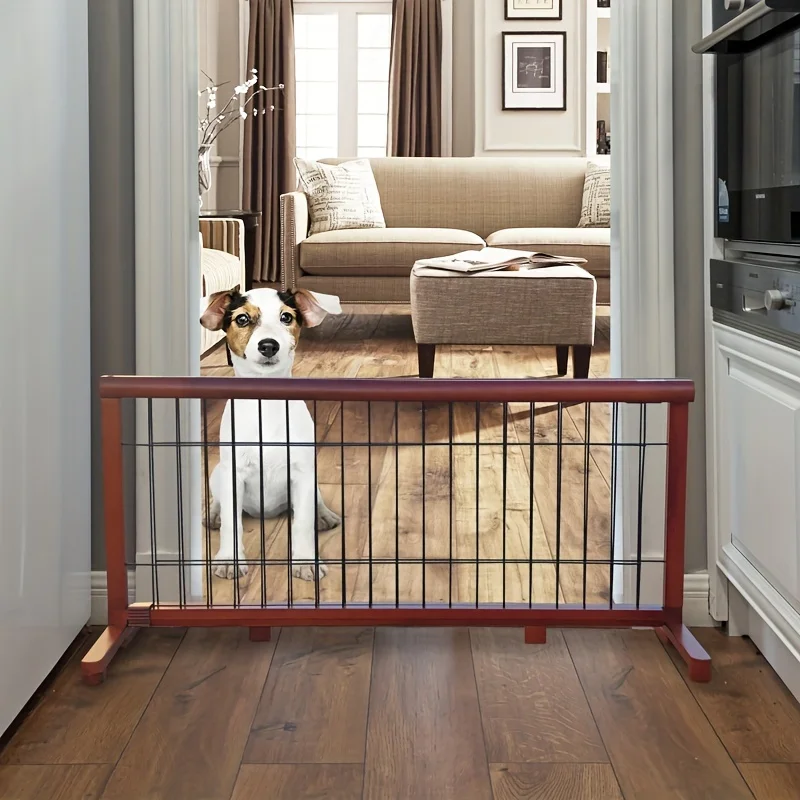 

1pc Freestanding Wooden Pet Gate, 77.2-inch Wide Adjustable, For Stairs, Hallways & Doorways, Premium Wood Construction, Indoor