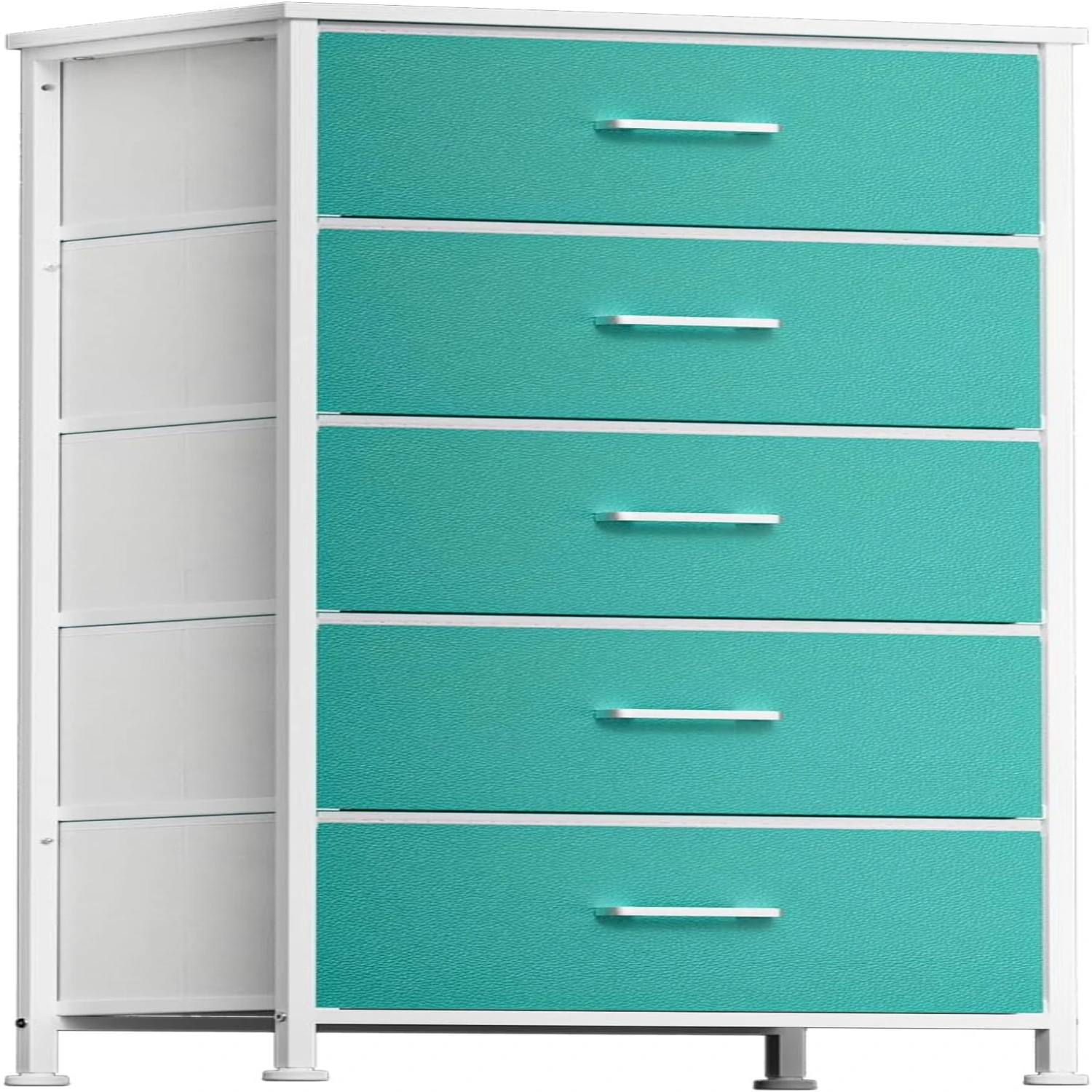 

Dresser for Bedroom with 5 Drawers, Tall Tower for Closet, Living Room, Nursery, Dresser with Sturdy Steel , Bins, Leather Fi