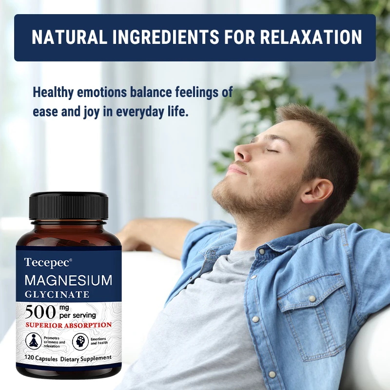 Magnesium Glycinate 500 Mg, 100% Chelated and Purified, for Calm and Relaxation, Emotional Well-being, Non-GMO and Gluten-free