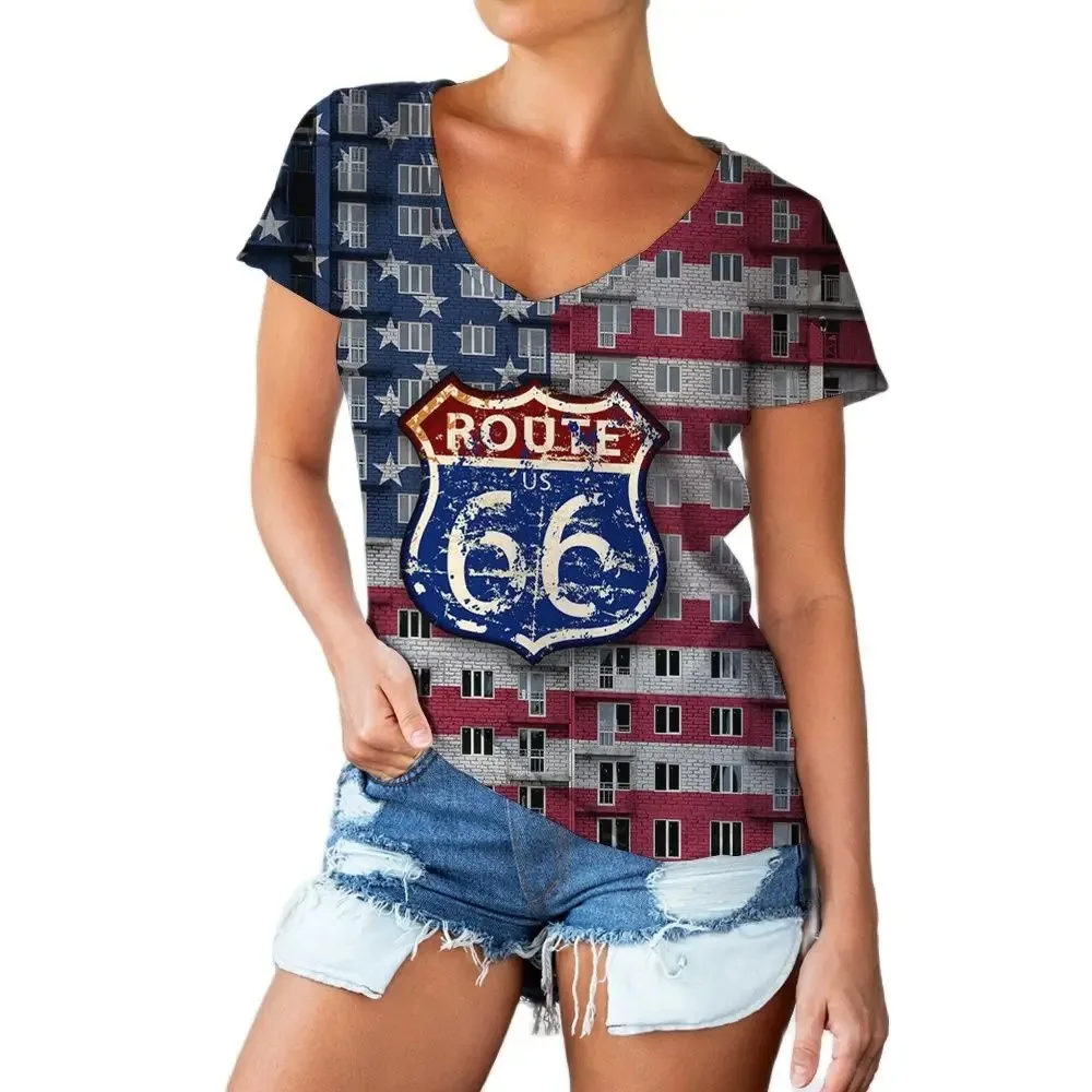 T-Shirt da donna Vintage Route 66 estiva t-Shirt stampate moda americana camicia a maniche corte oversize classica top abiti da donna