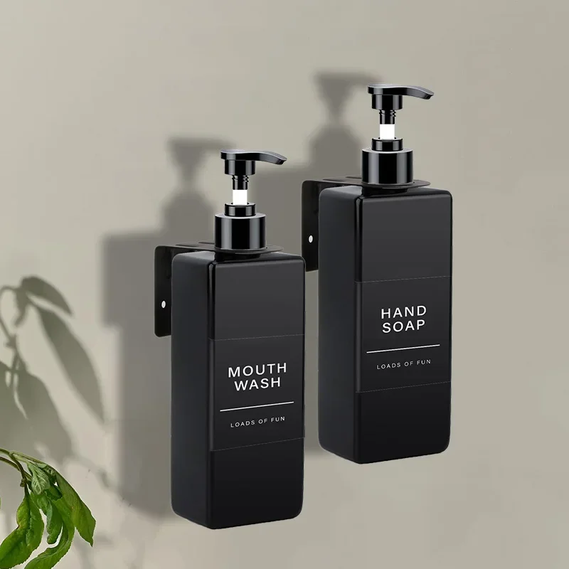 Soap Dispenser Bottle With Label&Rack Refillable Empty Shampoo Conditioner Container for Bathroom Supplies 500ml Square