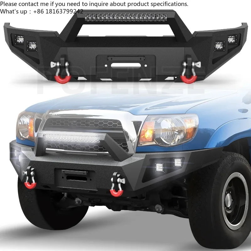 

Front Bumper for 2005-2015 Tacoma 2nd Gen Pickup, with Winch Plate, 144W Light Bar, 4x18w Lights, D-rings, License Plate Bracket