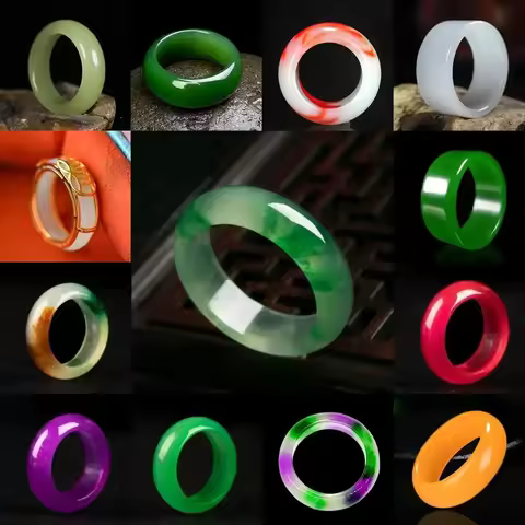 Natural Green Hetian Jade Ring Chinese Jasper Amulet Fashion Charm Jewelry Hand Carved Crafts Gifts for Women Men