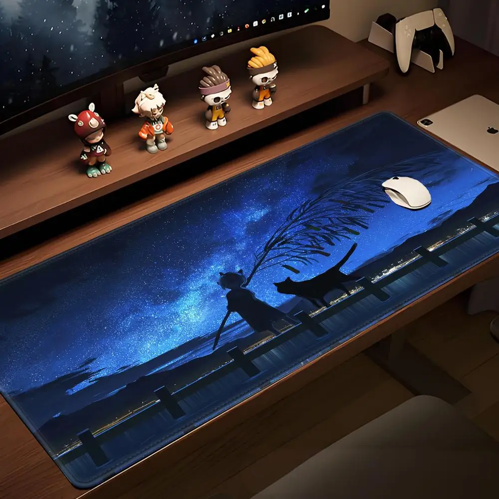 Cat Starry Sky Mouse Pad Desk Mouse Pad Cute HD Desk Pad Extended Gaming Keyboard Mats Large 100x50cm XXL Gamer Mousepad