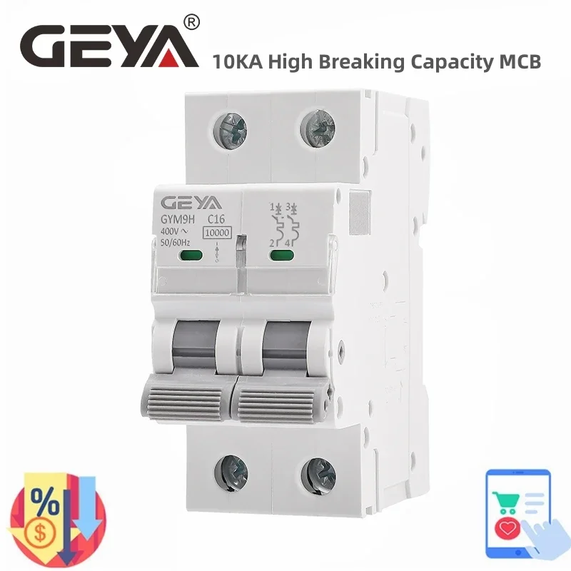 GEYA GYM9H 2POLE 10KA High Breaking Capacity MCB Din Rail Mini Circuit Breaker 6A-63A AC Type Factory Direct Manufacturer