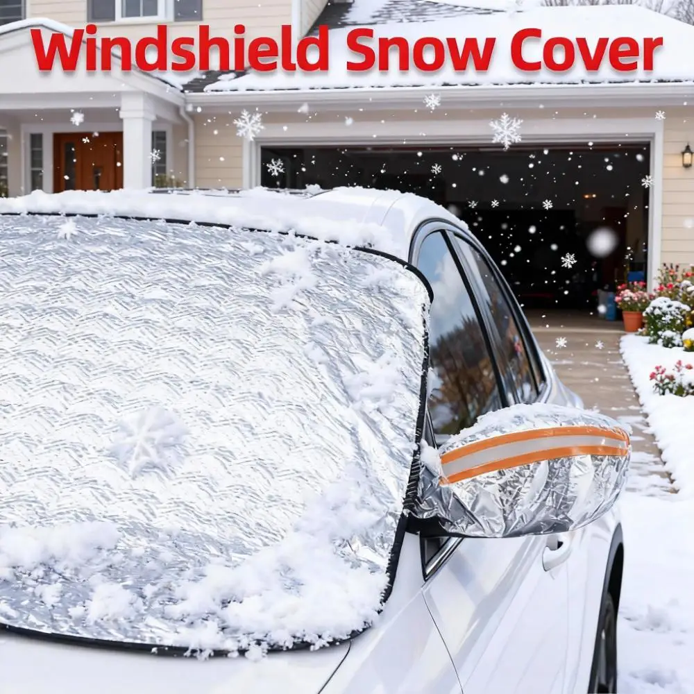 Universal Car Windshield Snow Cover with Magnets, Winter Frost Protector Anti Ice Snow Shield for Front Window Outdoor Parking