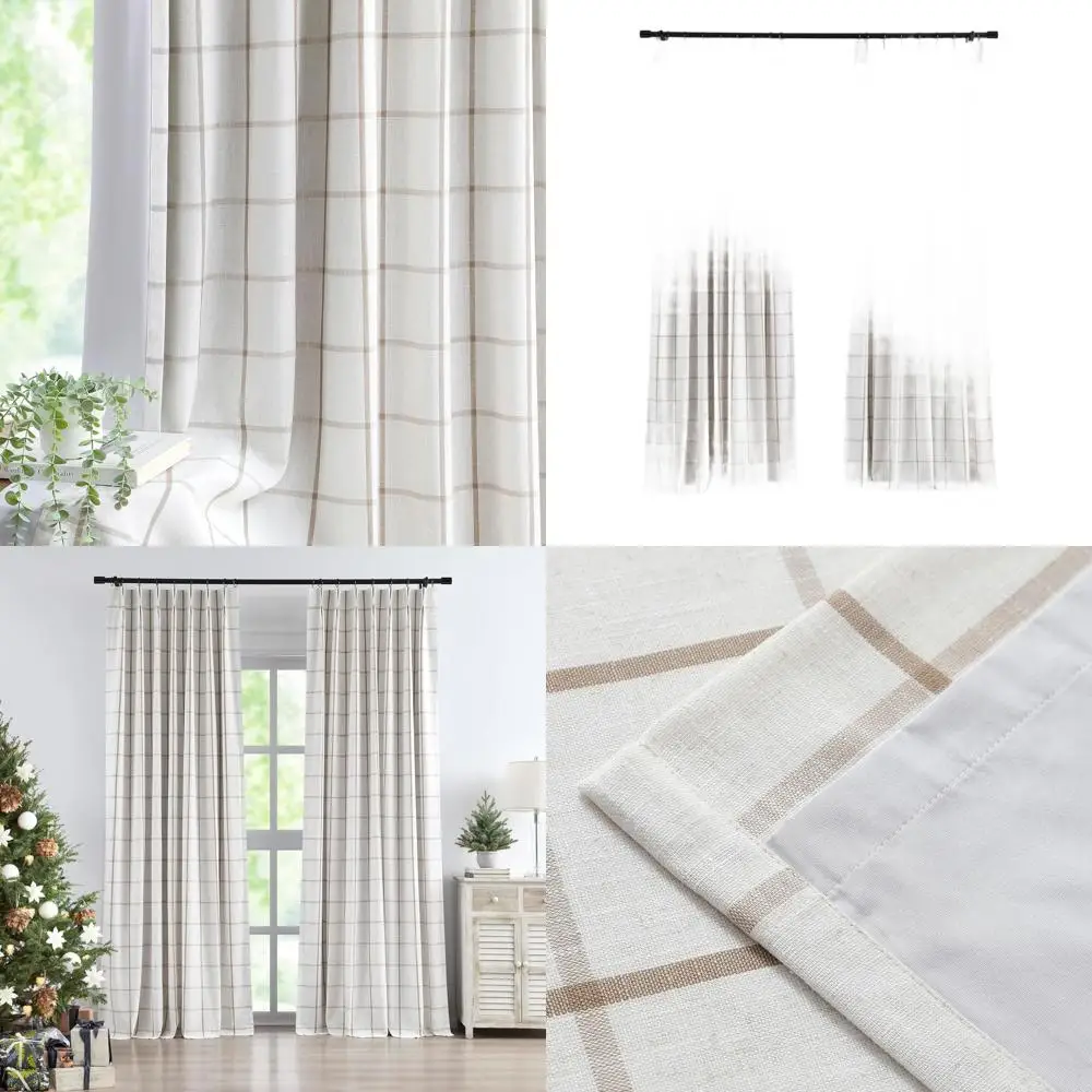 

Linen Plaid Pinch Pleat Blackout Curtains, 90 Checkered Insulated Panels, 40W x 90L, 2 Pack for Home Decor