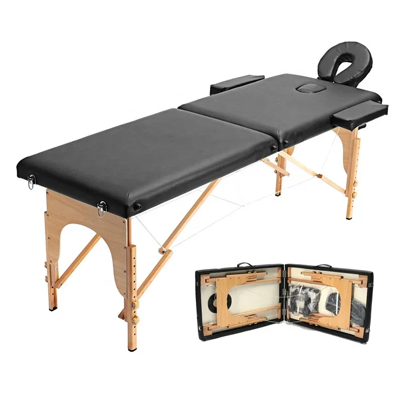 Multifunctional Portable 3 Fold Thai Korea Foldable Wood Cupping Treatment SPA Tattoo Table Massage Bed