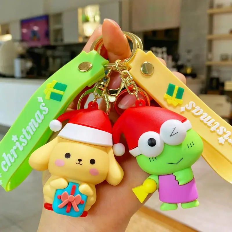 Kawaii Cartoon Christmas Sanrio Keychain Cute Kuromi Melody Keroppi Pompom Purin Badbadtz-Maru Car Bag Charm Anime Toys Gift T