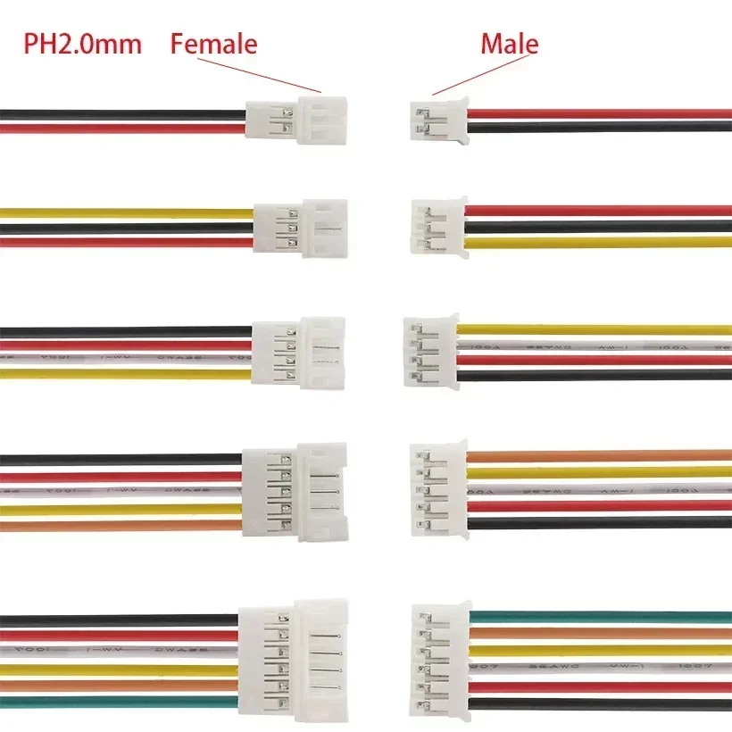 10pcs 20cm JST1.25 PH2.0 XH SM2.54 2P3P 4P 5P 6P Male Female Plug Butt-joint Aerial Docking Crimp Terminal Wire Cable Connector