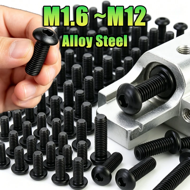 M1.6 M2 M2.5 M3 M4 M5 M6 M8 M10 M12 Schwarze Stahlschrauben Güteklasse 10.9 ISO7380 Sechskant-Innensechskantschrauben mit Flachkopf