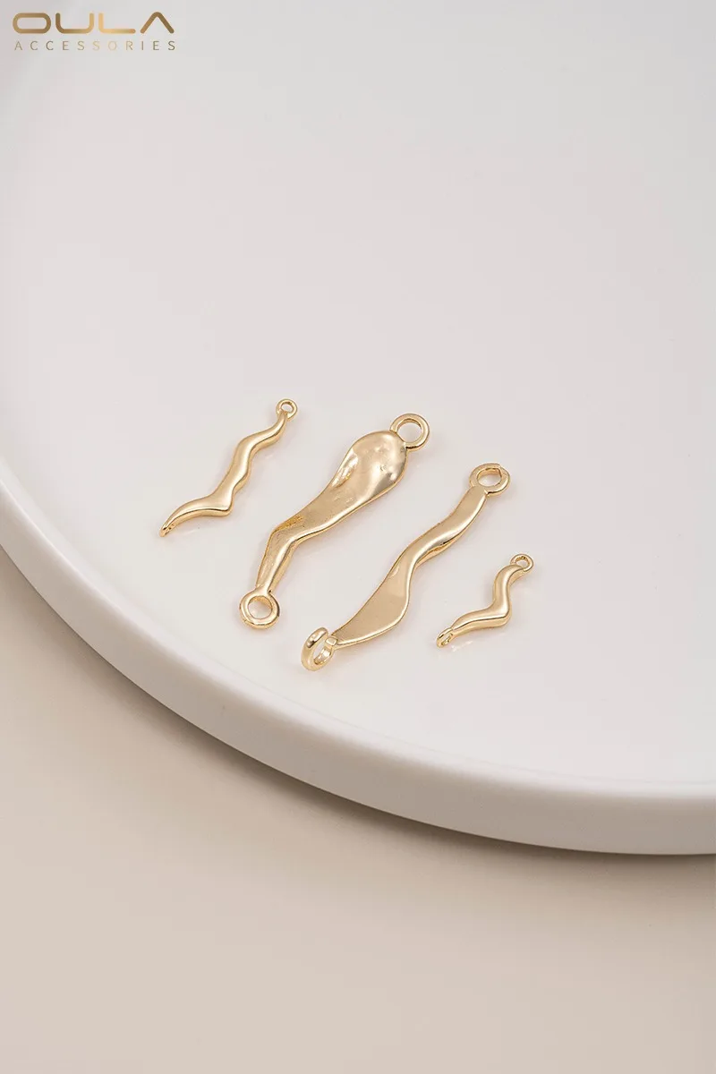 

1pcs 14K Gold-coated Lava Irregular Double-hanging Connection Piece Wavy Double-hanging Earrings Accessory Diy Jewelry Material