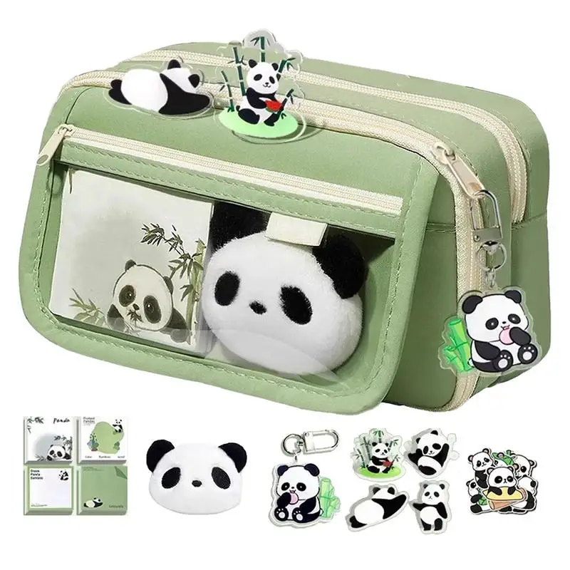 Panda New Nine Layer Large Capacity Transparent Pen Bag Cute Girl Junior High School Student Pencil Case Stationery Bag Storage